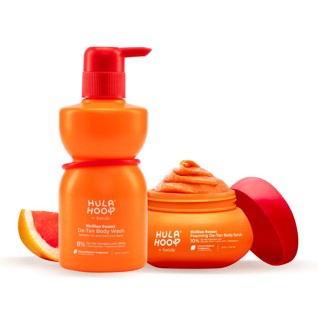 Hula Hoop 8% De-Tan Body Wash & Foaming De-Tan Body Scrub by Foxtale | Removes Tans & Smoothens Skin | With Niacinamide, Glycolic Acid, & Lactic Acid | For Tanned-free & Smooth skin-image-21