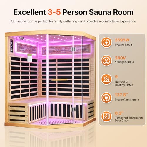 Image of OUTEXER Sauna Corner Saunas for 4-5 Person 240V Indoor Canadian Hemlock