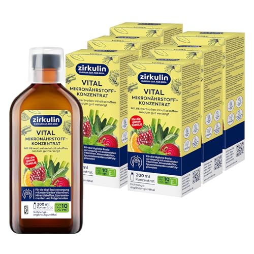 Zirkulin Vital Mikronährstoffkonzentrat (6x200ml) – 120 Tage Reichweite - 66 Vitalstoffe aus Obst, Gemüse & Kräutern - Wertvolle Polyphenole – Vitamine & Mineralstoffe für die Familie