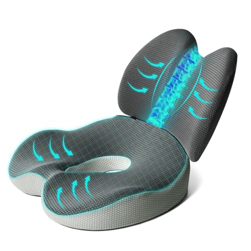 2 en 1 Cojín de asiento y almohada de apoyo lumbar, cojín ergonómico de espuma viscoelástica para silla de asiento y soporte de espalda para coxis, ciática, hemorroides, coxis, alivio del dolor