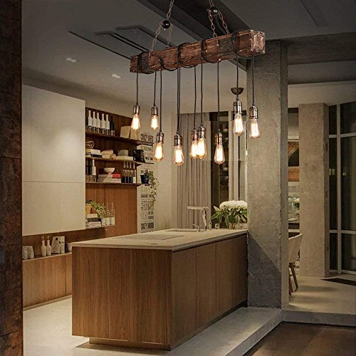 Kjlars Farmhouse Chandelier Wood Hanging Industrial Pendant Lighting Vintage Ceiling Light Fixture 10 Light For Pool Table Kitchen Island Bar Bedroom Dining Living Retro Hanging Lamp  thumb #4