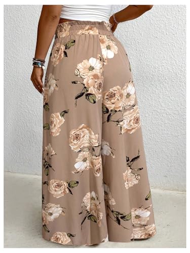 Women's Plus Size Floral Palazzo Pants Elastic High Waist Wide Leg Boho Vacation Long Trousers2