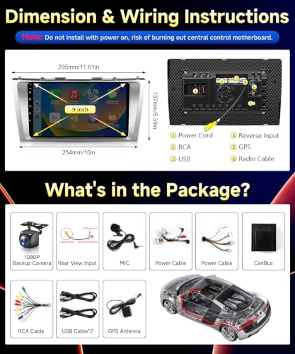8-Core 4GB+64GB Car Radio for Toyota Camry 2006-2011 with Wireless Carplay Android Auto, 9 Inch Android 13 IPS Touch Screen Car Stereo Compatible with JBL, Support GPS WiFi BT FM RDS/DSP Camera SWC - image 8
