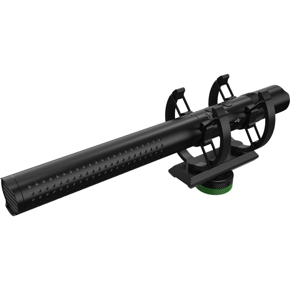 Mackie EM-98MS professionelles USB-Richtmikrofon mit wiederaufladbarem Akku, elastischer Kaltschuhhalterung und Kopfhörerausgang
