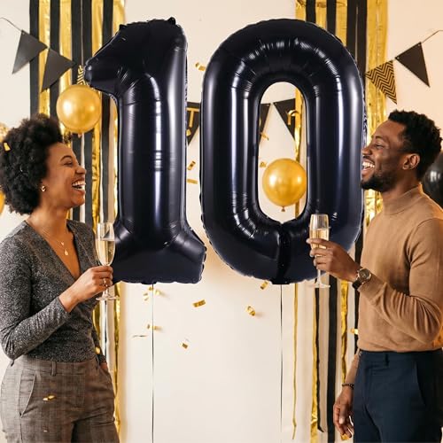 Image of Number 10 Balloon Foil Mylar Balloons for Birthday Party Decoration (Black, 40 Inch)