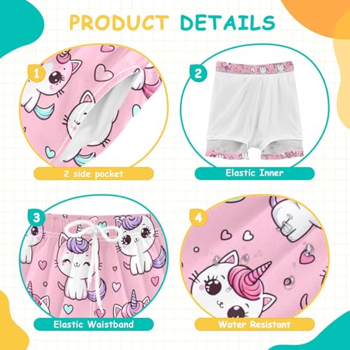 Boy Swim Trunks with Compression Liner Horse Kittens Boys Swim Shorts Quick Dry Beach Shorts4