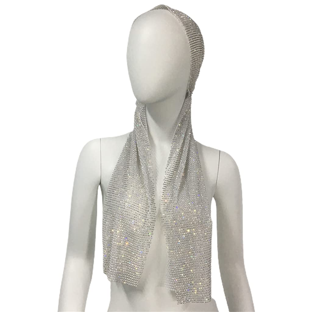 Zashi Rhinestone Mesh Head Scarf Crystal Head Wrap Shining Turban