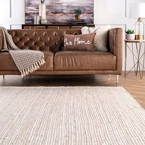 Image of nuLOOM Rigo Handmade, Off-White, 6' x 9', Hand Woven, Farmhouse, Jute, Soft and Textured, High Traffic, Stain Resistant, Easy Clean, Durable Area Rug for Bedroom, Living Room, Dining, Den, Foyer