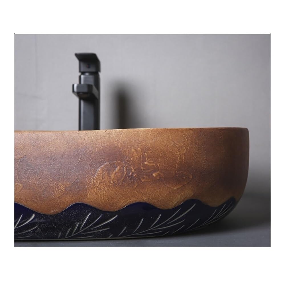 Toilettes Waschbecken 58 * 40 * 14cm Schiff Oval Braun Porzellan Keramik Kunst Becken modern