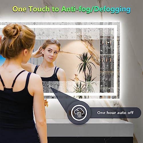 Image of 60x40 Inch RGB LED Bathroom Mirror Front Light and RGB Backlit Lighted Vanity Mirror for Bathroom Wall Mounted Dimmable Anti Fog Memory Shatter-Proof IP54 Waterproof Horizontal /Vertical