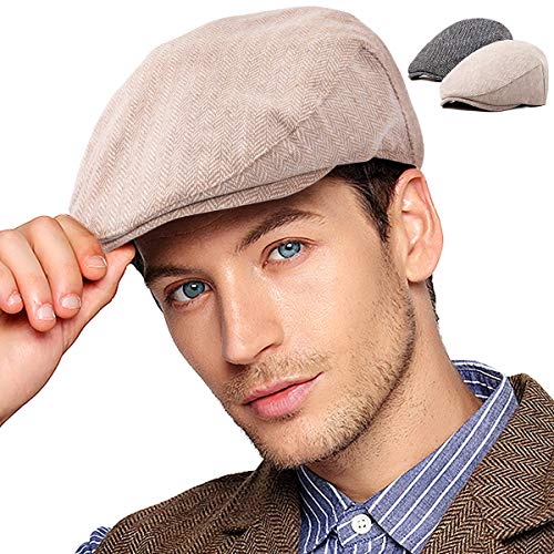 Image of 2-Pack Adjustable Newsboy Hats for Men Flat Cap Irish Wool Blend Tweed