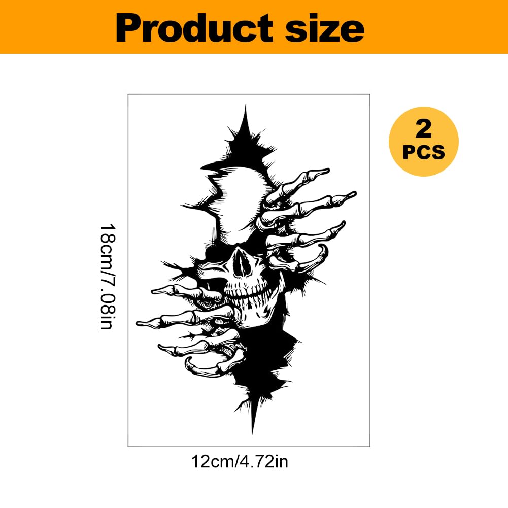 2 Adesivi Teschio Auto 12x18cm - In PVC, Bianco, Decorazione Horror Per Auto E Moto, Facili Da Applicare - Foto 10