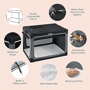 Lesure Soft Collapsible Dog Crate - 36 Inch Portable Travel Crate for Large Dogs Indoor & Outdoor, 4-Door Foldable Pet Kennel with Durable Mesh Windows, Grey Lesure Soft Collapsible Dog Crate 36 Inch Portable Travel Crate for Large Dogs Indoor Outdoor 4 Door Foldable Pet Kennel with Durable Mesh Windows Grey