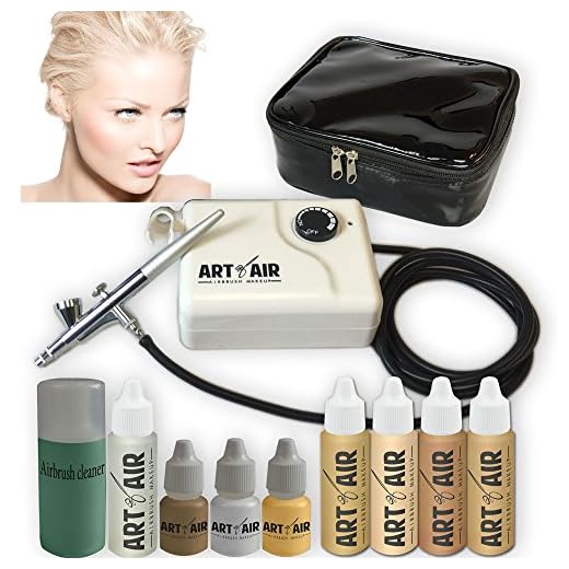 Art of Air FAIR Complexion Professional Airbrush Cosmetic Makeup System / 4pc Foundation Set with Blush, Bronzer, Shimmer and Primer Makeup Airbrush Kit