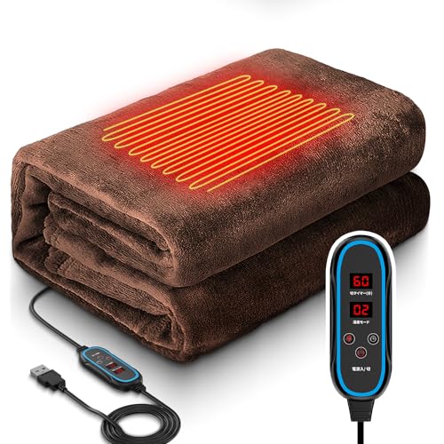電気毛布 掛け敷き兼用 電気ブランケット 電気カーペット 電気ひざ掛け UBS給電式 速暖 加熱 ダニ退治 温度調整 切タイマー ふわふわ 電気ひざ掛け 暖房器具 省エネ 自動電源オフ 過熱保護 丸洗い可 厚手生地 毛玉なし 頭寒足熱 防寒対策 防臭 抗菌 肩掛け 膝掛け (ブラウン)のサムネイル
