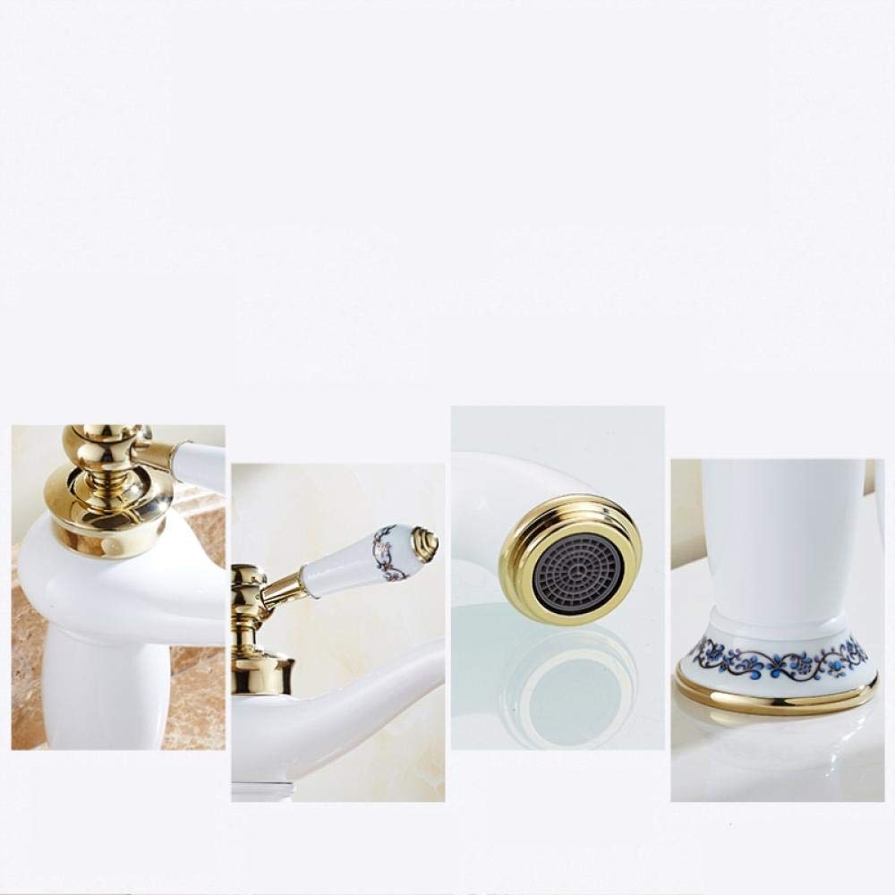 Rubinetti per lavabo Rubinetto per Bagno in Ottone Dorato Miscelatore Bianco Rubinetti per lavabo Caldo e Freddo monocomando Rubinetto per lavabo