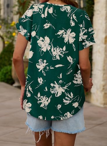 CRAZY GRID Women's Shirts Summer Casual Crewneck Ruffle Short Sleeve Blouses Cute Floral Print Tunic Tops