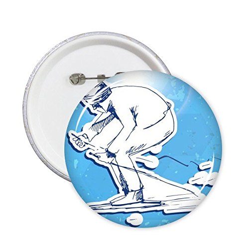 DIYthinkerUnisex Adult Winter Sport Snowboarding Contes Ski Action Blue and White Watercolor Illustration Round Pins Badge Button Clothing Decoration