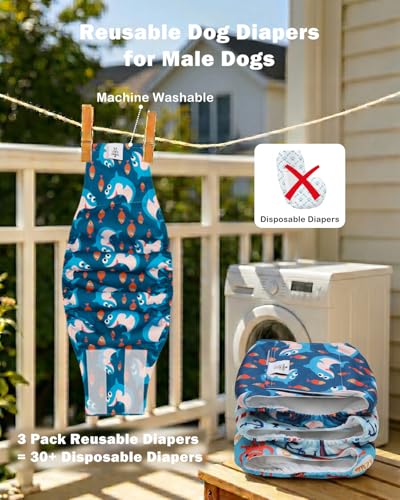 Image of CuteBone Dog Diapers Male Belly Bands 3 Pack for Male Dogs Reusable Puppy Wraps
