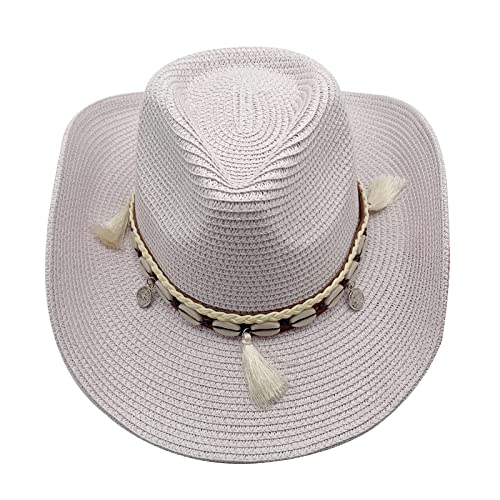 Image of Western Straw Cowboy Hat for Women Beach Sun Hat for Men Wide Brim Fedora Hat Cowgirl Hats Summer Panama Hat