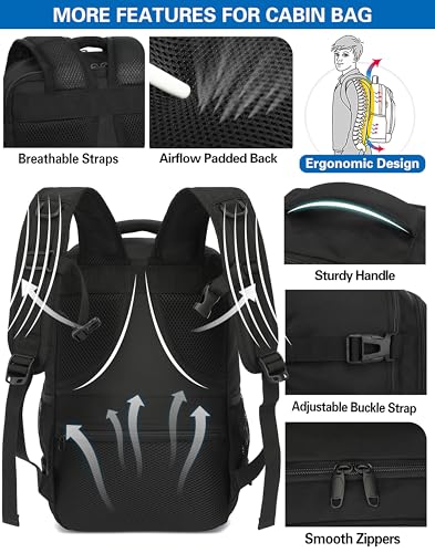 KLOSTAIN Zaino Ryanair 40x20x25 Zaino da Viaggio Aereo Bagaglio a Mano 20L Borsa da Cabina per Uomo e Donna Zaino da Viaggio Lavoro e Scuola Trekking, Nero - Immagine 4