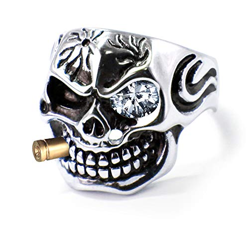 WikiMiu Anillo para Hombres, Anillo de Acero de Titanio, Diseño único del cráneo, joyería de Estilo Punk