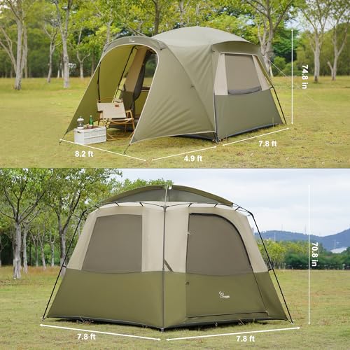 Image of Vidalido 3-4 Person Tent with 1 Mesh Door and 2 Large Mesh Window, Double Layer Waterproof Portable Family Cabin Tent, 4 Person Tents for Outdoor Camping Hiking