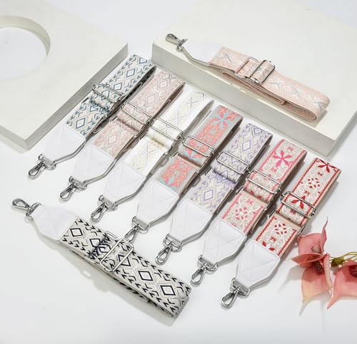 Image of LEMEDE Purse Strap,2 inch Leather End Shoulder Strap Adjustable Replacement,Retro Jacquard Multi-pattern Crossbody Bag Straps