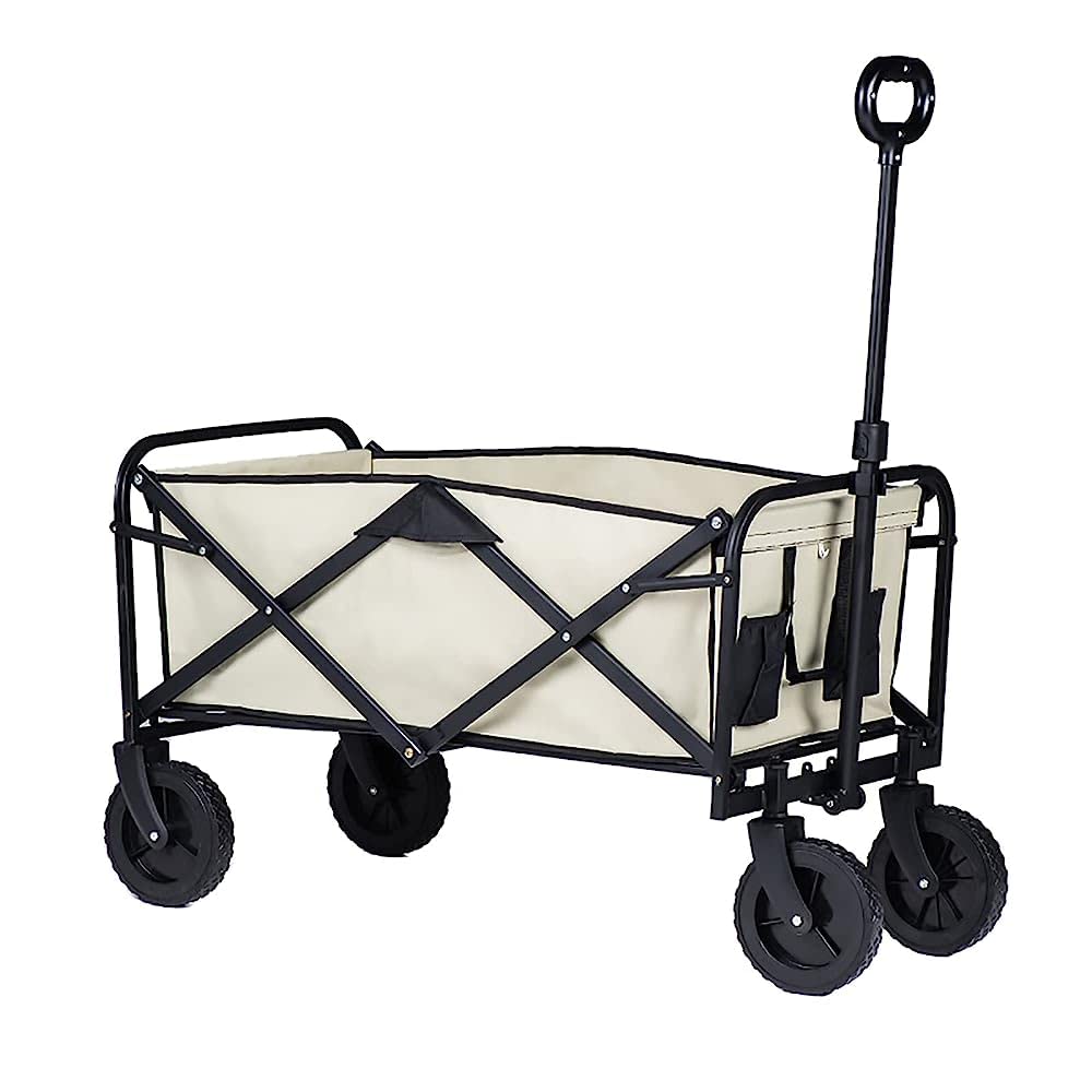 Carro Pieghevole Pieghevole da Esterno, Carrello Resistente con Ruote universali, Maniglia Regolabile e 2 portabicchieri, Carrello da Campeggio per generi Alimentari, Campeggio, Spiaggia