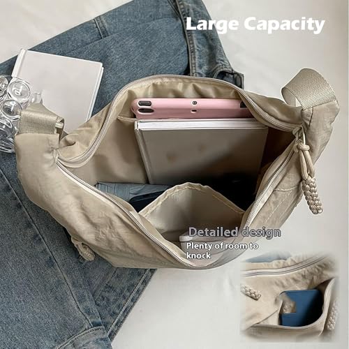 Crescent Crossbody Bags for Women,Fashion Plain Color Nylon Shoulder Crescent Bags,Large Capacity Bag4