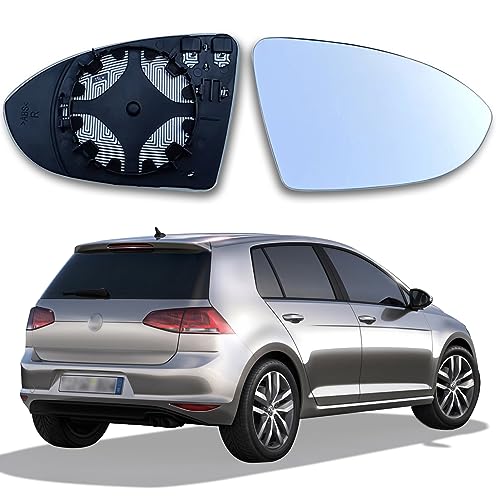 Cristal de Espejo Retrovisor Lateral Coche Cristal de Retrovisor Calefactable Lado Derecha Retrovisor Exterior Ajustable Adecuado Reemplazar Lente de Marcha Atrás con Placa de Respaldo para VW Golf 7