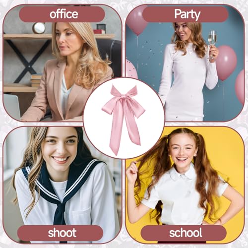 Image of Lusofie Tie for Women Self Tie Satin Ribbon Bow Tie Wide Folding Bowties Accessory for School Uniforms Cosplay Wedding Party