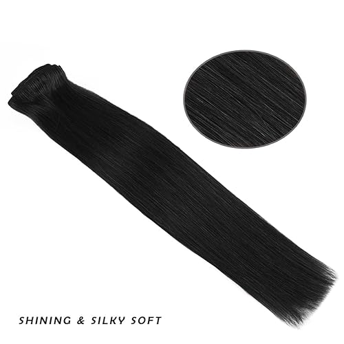 Miniatura 5 de Extensiones de cabello humano Remy de 14 pulgadas, 2.47 onzas, 7 unidades, 16 clips, lacio, grueso, 100% real, para mujer, color negro natural 1B