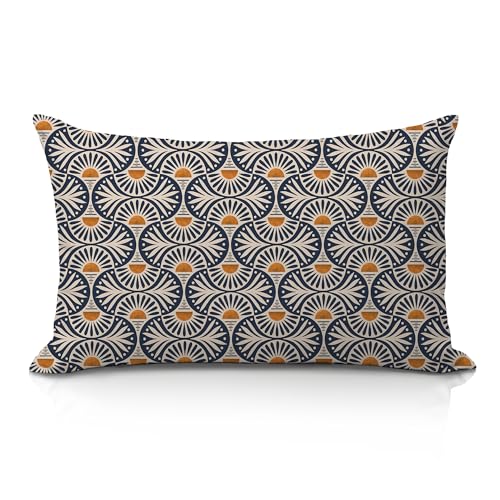 IAFQWDS Boho Abstract Art Deco Navy Blue Orange Sunshine 12x20 Pillow Cover, Mid Century Modern Sun Sunset Lumbar Pillow Covers Decorative for Sofa Couch Home Bedroom Living Room