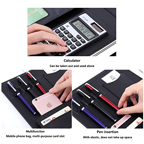 Padfolio A4 Business Portfolio Conference Document Folder Multifunctional Planner Resume Binder Professional File Organizer For Men Women Refillable Notepad 25 Sheets 4 Pack (Color : Black, Size : N #TOP6