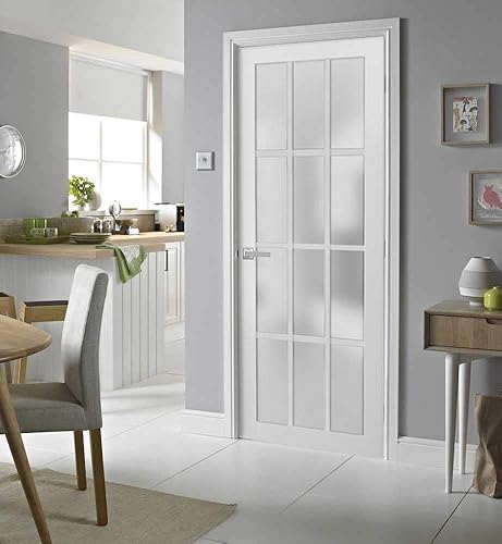 Miniatura 3 de SARTODOORS Felicia 3312 blanco mate para puerta francesa, 12 lites, 32 x 80 pulgadas, marco de panel regural individual, puertas resistentes para