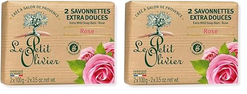 LE PETIT OLIVIER - 2 Savonnettes Extra Douces - Rose - Parfum De La Région De Grasse - Nettoient La Peau En Douceur - Fabriqué en France - 2x100g (Lot de 2)