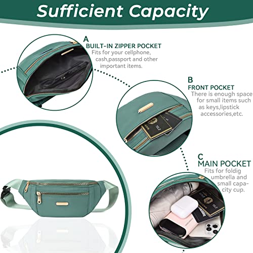 Fanny Pack Fashionable Waist Bag Casual Travel Bum Bag with 3 Zipper Pockets for Women Men Sports Running Hiking Jogging (Green) - Image 4