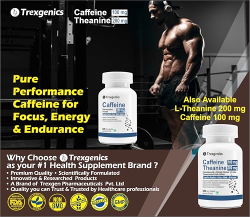 Image of Trexgenics CAFFEINE 200 mg Pharmaceutical Grade Cognitive Function, Refresh, Focus, Mood, Endurance Support (60 Veg Capsules)