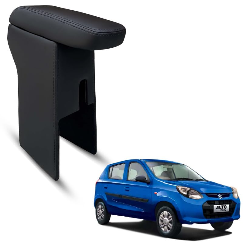 Image of Carigiri Premium Finish Car Armrest with Storage Box And High Density Moulded Foam For Maruti Suzuki Alto 800 (All Models) (Black Seam,Nappa Leatherette)