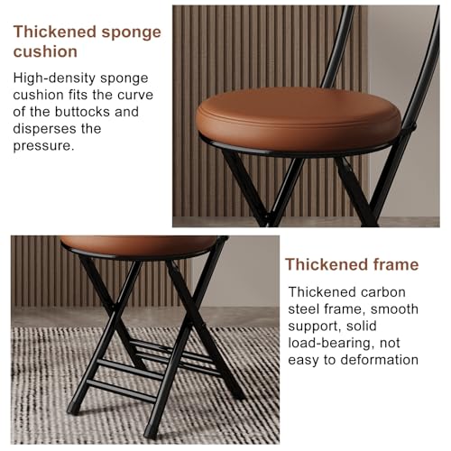 Round Seat Folding Chair Backrest Leather Padded Dining Room Chair Out Patio Chair,Leisure Folding C