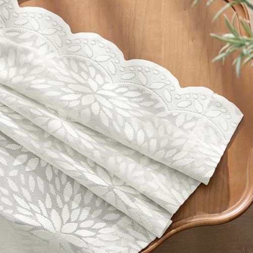 Image of MIULEE Vintage Lace Curtains 96 Inches Long 2 Panels, Victorian Decorative Floral Scalloped Semi Sheer Curtains Pretty Light Filtering Rod Pocket Panels for Bedroom Living Room, 52 inch W x 96 inch L, White