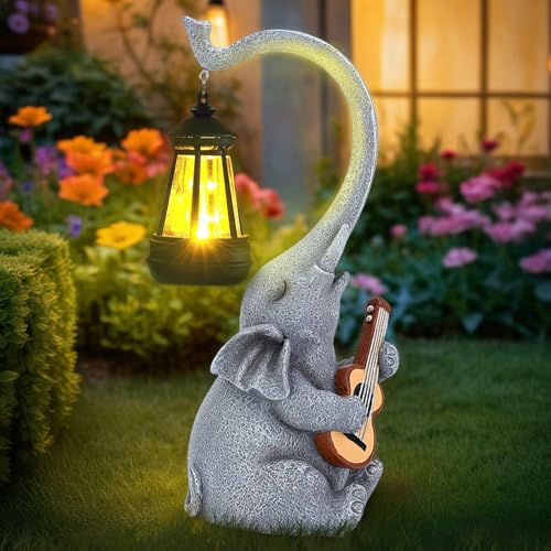 Cikoube Solar Garden Decor Elephant Statues Lights, Outdoor Watering Elephant Decor for Yard Art Lawn Patio Balcony Ornaments, Housewarming, Birthday Gifts for Women Mom Grandma
