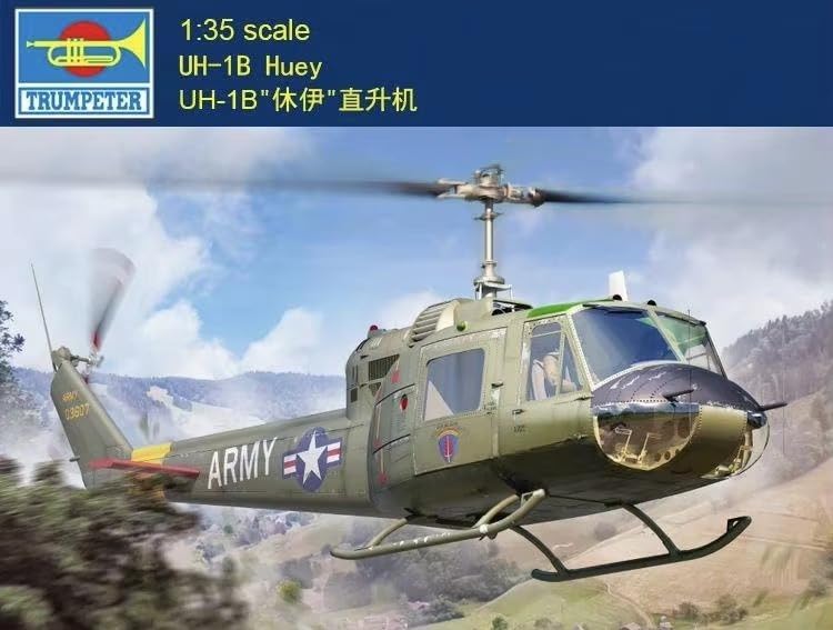 Finished UH-1B Huey model, showing main rotor and details