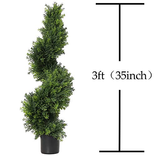 3ft Topiary Trees Artificial Plants Green Spiral Cypress Tree Potted Fake Plant Greenery for Decorative Indoor or Outdoor(35inch)