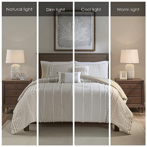 Image of Harbor House Cotton Comforter Set - Trendy Tufted Textured Design, All Season Down Alternative Cozy Bedding with Matching Shams, Anslee Pom Pom Taupe King /Cal King(110 inchx96 inch) 3 Piece