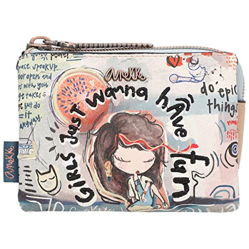 Monedero de Mujer - Cartera Pequeña - Billetera de Polipiel con Triple Compartimento y Cierre de Cremallera - Colección Fun & Music - Accesorios y Complementos de Mujer - Medidas 12x7x4 cm