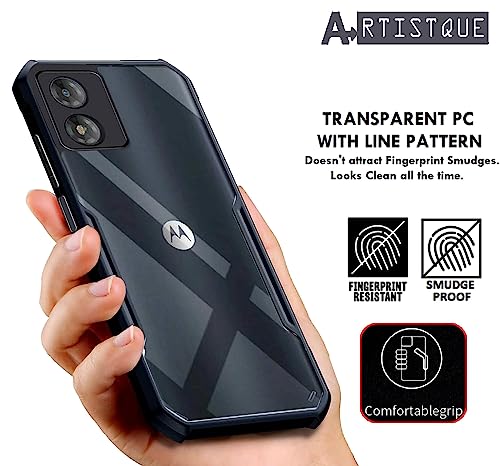 Image of A rtistque Clear Hard Transparent Acrylic Armor Anti-Drop Shockproof TPU Edge Back Cover Case for Motorola Moto E13 - Black