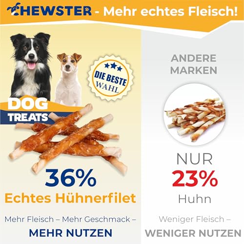 CHEWSTER Kaustangen für Hunde mit Huhn – Hundeleckerli - 85 Kaurollen für Hunde (800 g)