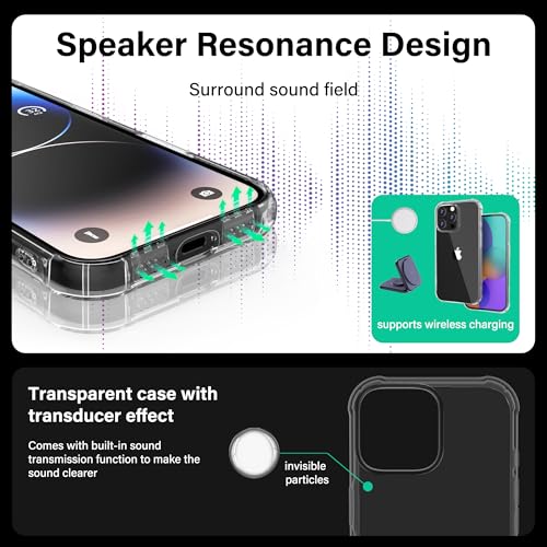 ONES Etui Silikonowe na iPhone 16 Pro, Przezroczyste z Wzmocnionymi Brzegami, Futerał z Wbudowanym Głośnikiem Fizycznym, Wzmocniona Ochrona Przed Upadkami, Anti-Yellowing, Idealne Dopasowanie